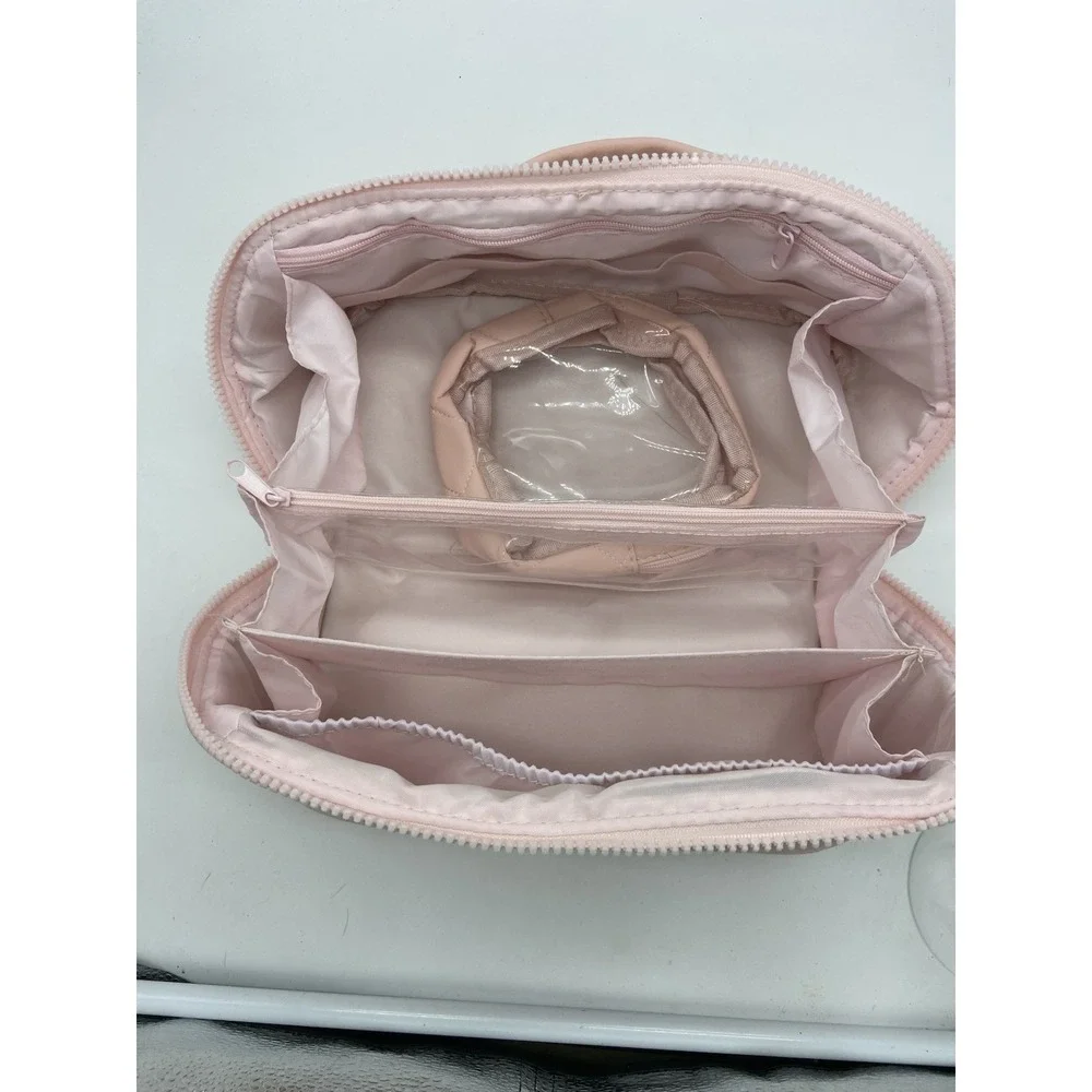 Quilted Pink Makeup Bag Travel Cosmetic Case Organizer with Interior‎ Dividers